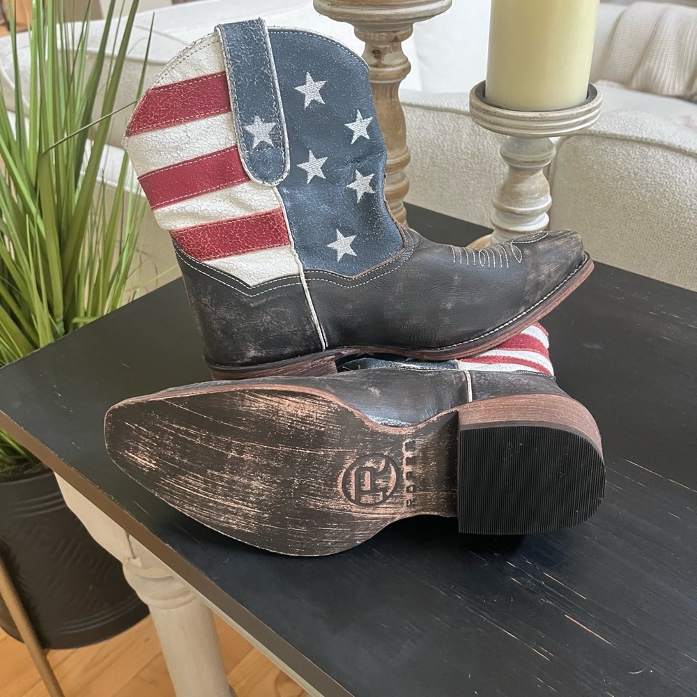 ROPER LEATHER
ANKLE BOOT AMERICAN FLAG WITH DISTRESSED
BROWN VAMP. Sz 8.5 - Picture 7 of 8